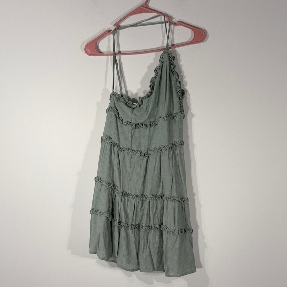 Love Tree Sage Light Green Tiered Mini Dress